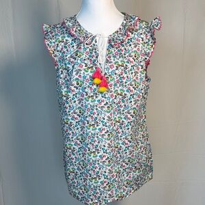 Boden Multicolor Floral Blouse with Tassels
